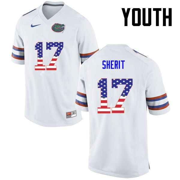 Youth NCAA Florida Gators Jordan Sherit #17 Stitched Authentic USA Flag Fashion Nike White College Football Jersey MDX0365FB